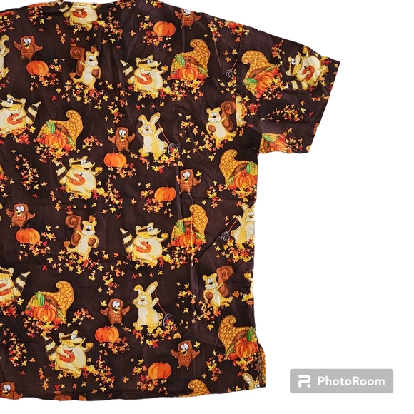 Womens Peaches Scrub Top Size XS Fall Halloween Thanksgiving - Picture 6 of 8